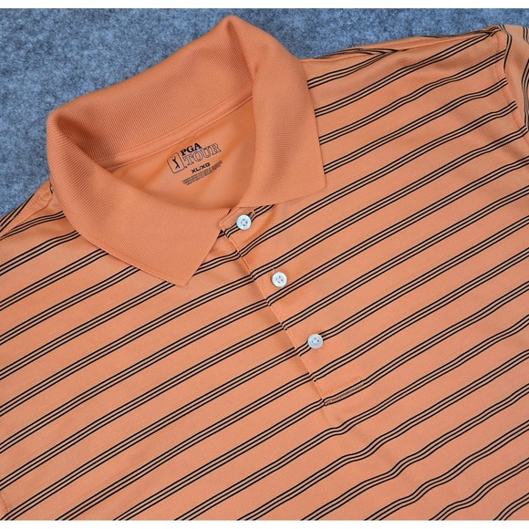 PGA Tour Other - PGA Tour Polo Shirt Mens XL Orange Black Striped Golf Performance Short Sleeve